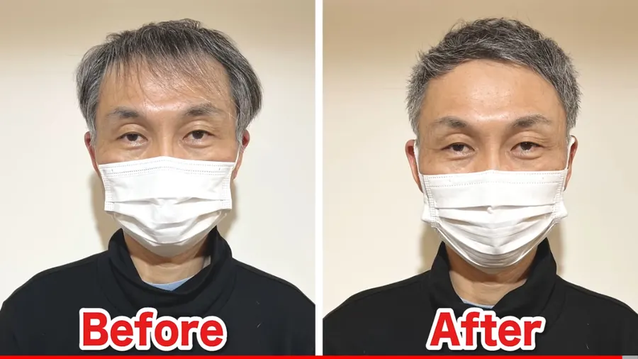細軟髮、頭髮扁塌的成熟男性剪髮燙髮前後對照