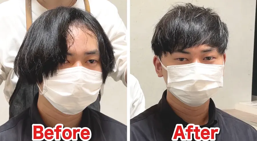 細軟髮、瀏海扁塌的男生剪髮造型前後對照